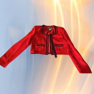 Suit Jacket by Rickie Freeman for T.J. Suits Red with Black Trim Size 4